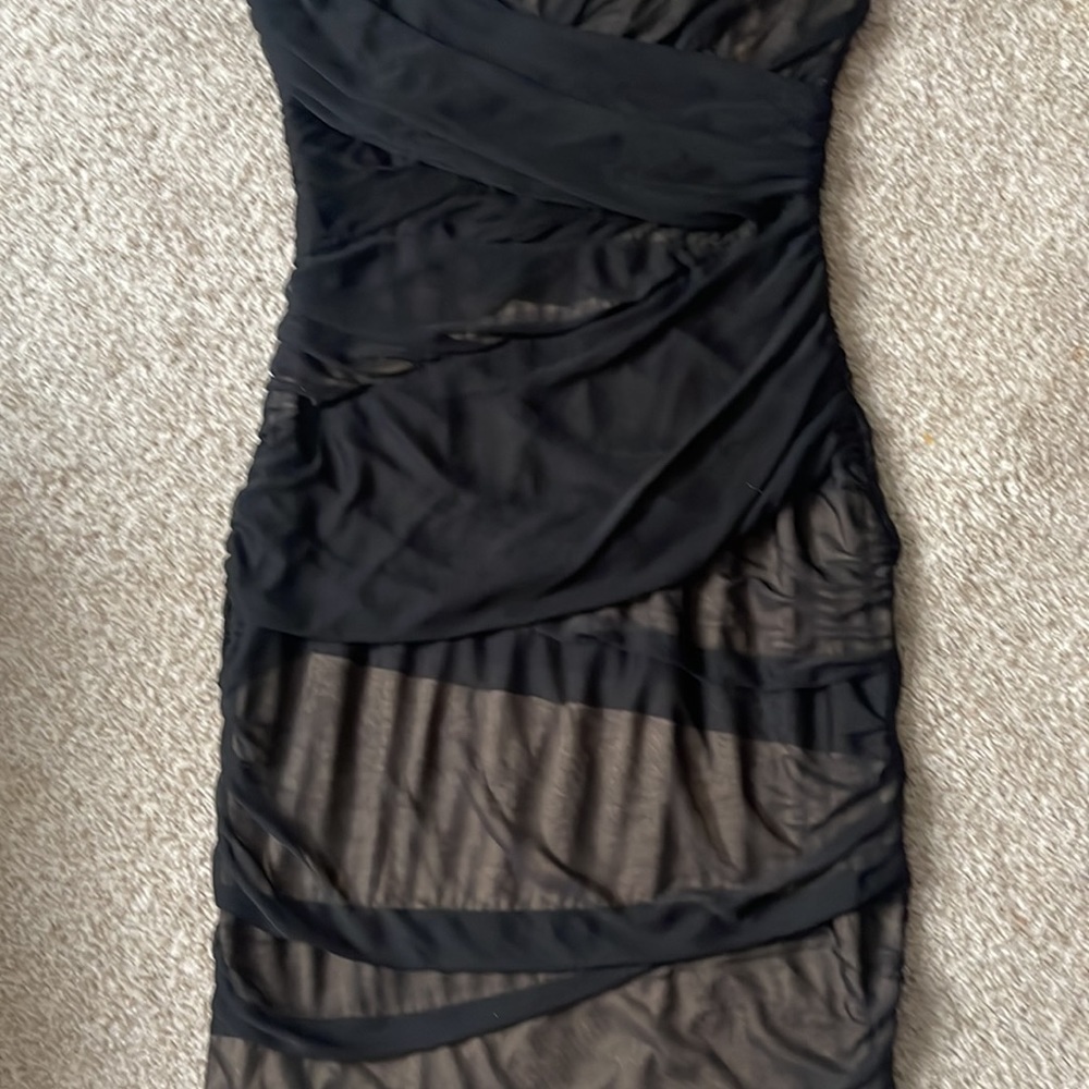 GUESS Y2K 2000s Vintage Bandage catwalk dress black mesh bandage mini Festival - Picture 2 of 6